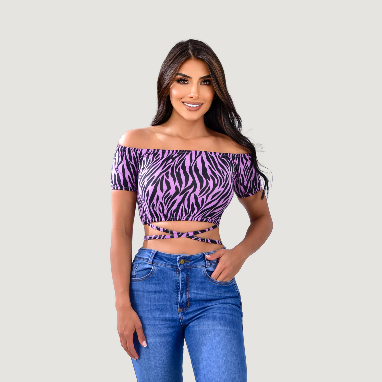 Off shoulder cropped tee-short sleeves - Saida Fashion 