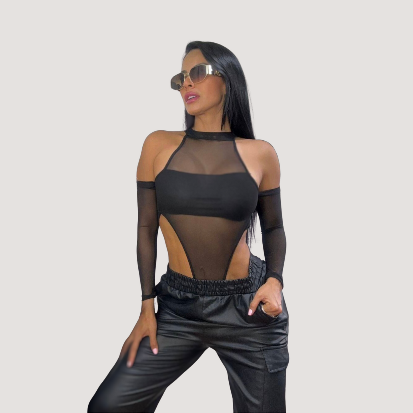 Mesh Bodysuit - High Cut Design - Saida Fashion 