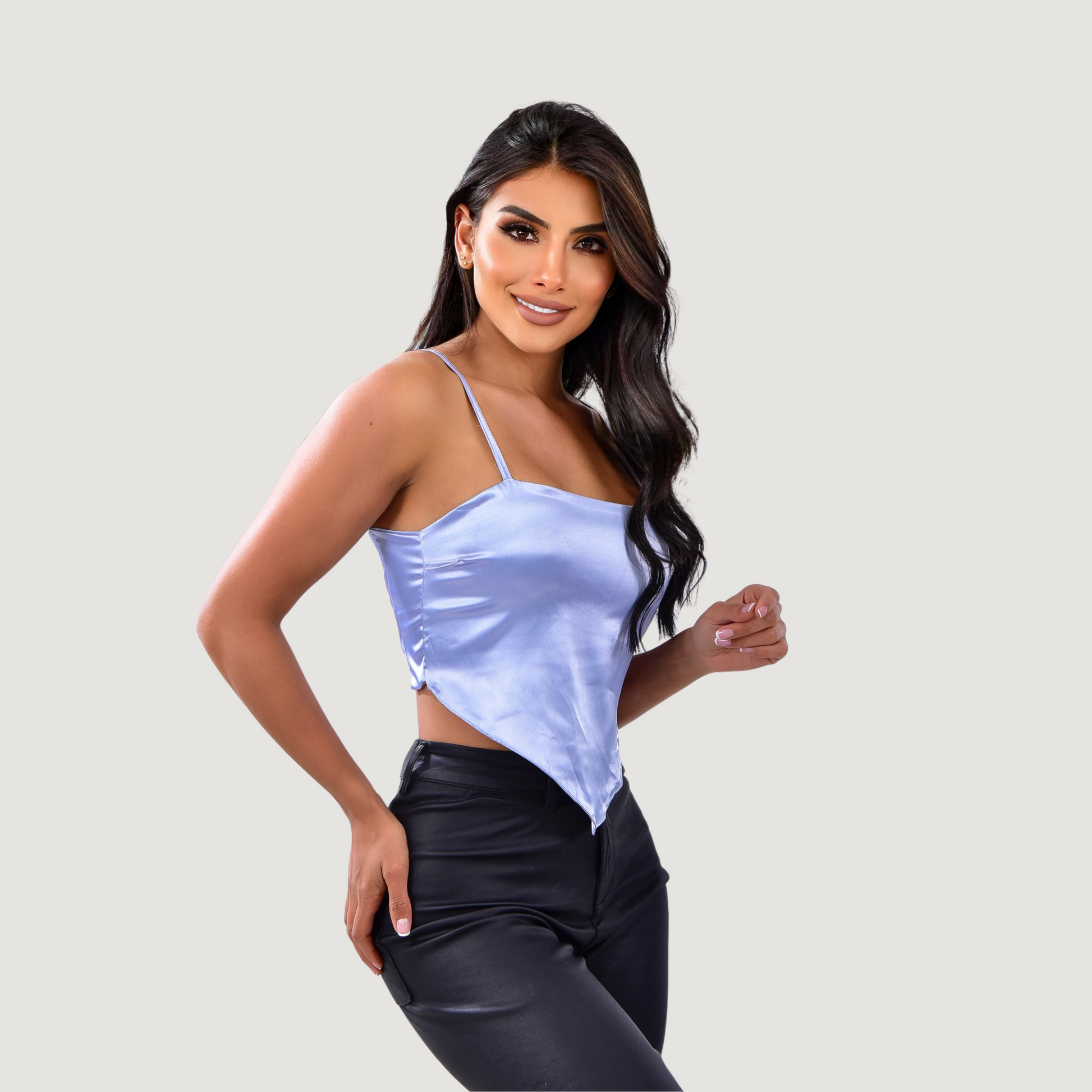 Silk crop top with straight neckline - Saida Fashion 