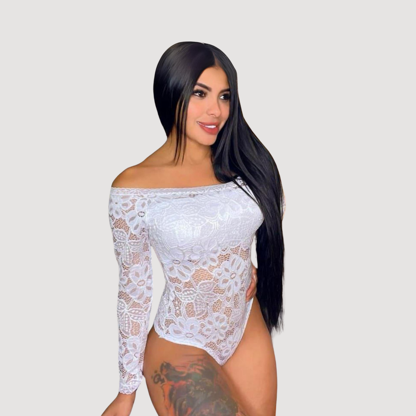 Lace Bodysuit Top - Lined Bust Style - Saida Fashion 