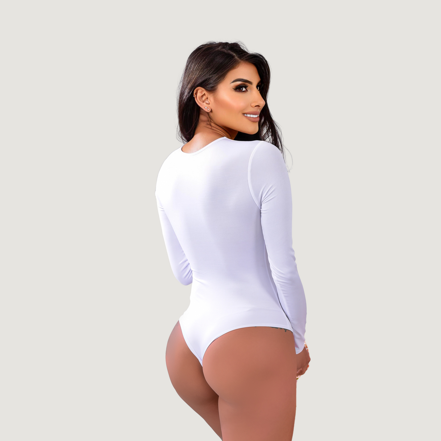 Cutout Bodysuit - Oval Neck Long Sleeve - Saida Fashion 