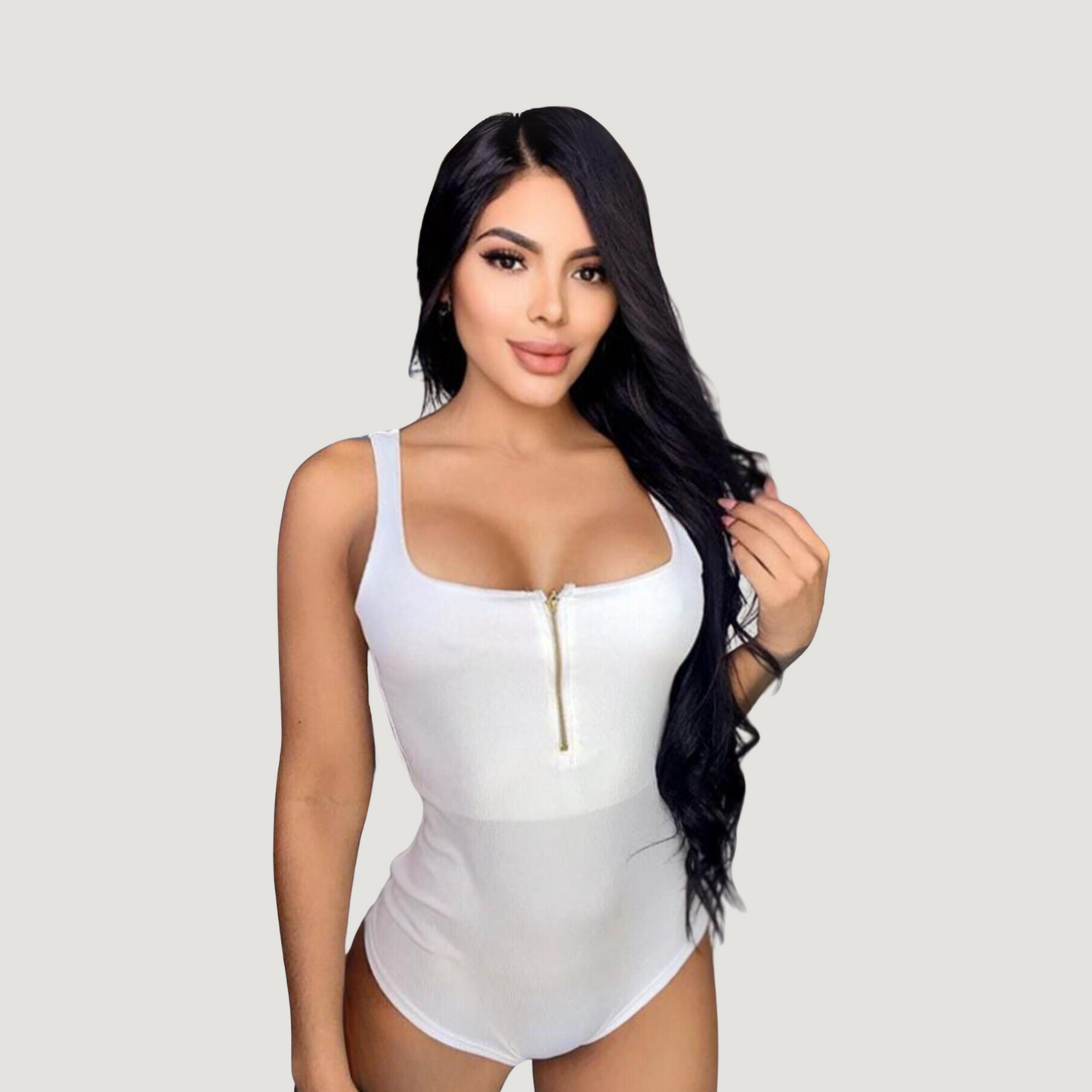 Zipper Bodysuit - Ribbed Material - Saida Fashion 