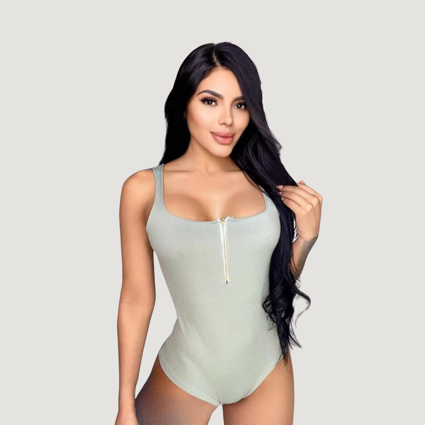 Zipper Bodysuit - Ribbed Material - Saida Fashion 