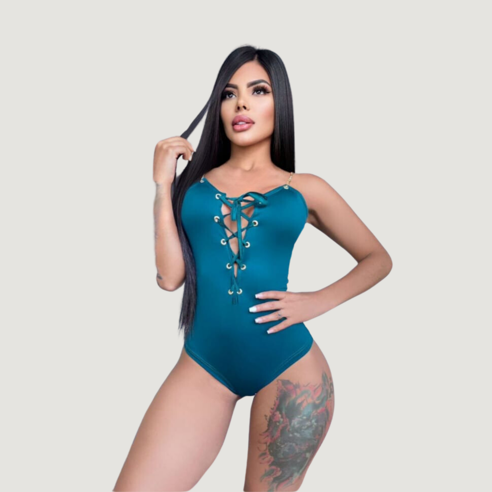 Chain Bodysuit - Criss Cross Front - Saida Fashion 