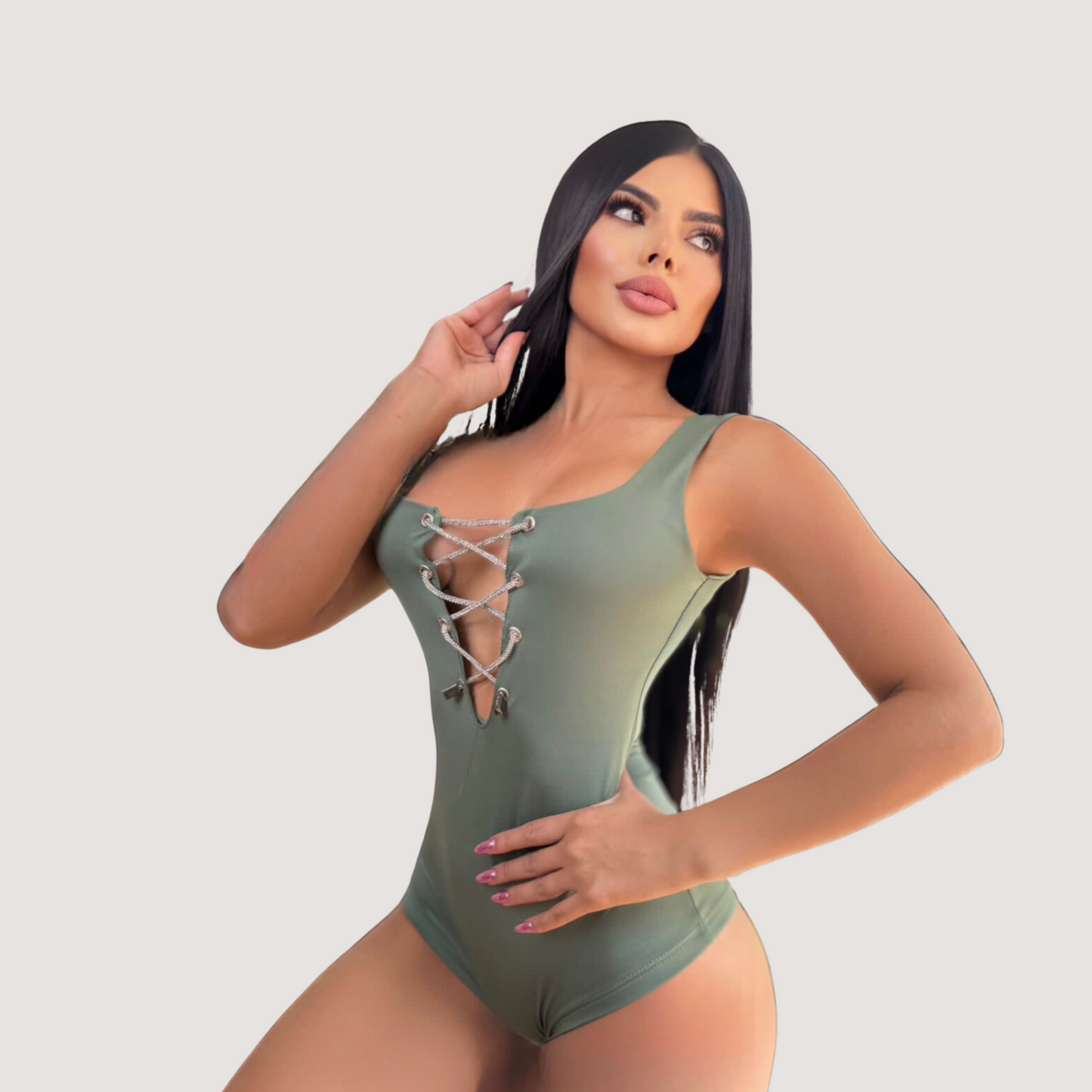 Criss Cross Bodysuit - Deep V-Neck Style - Saida Fashion 