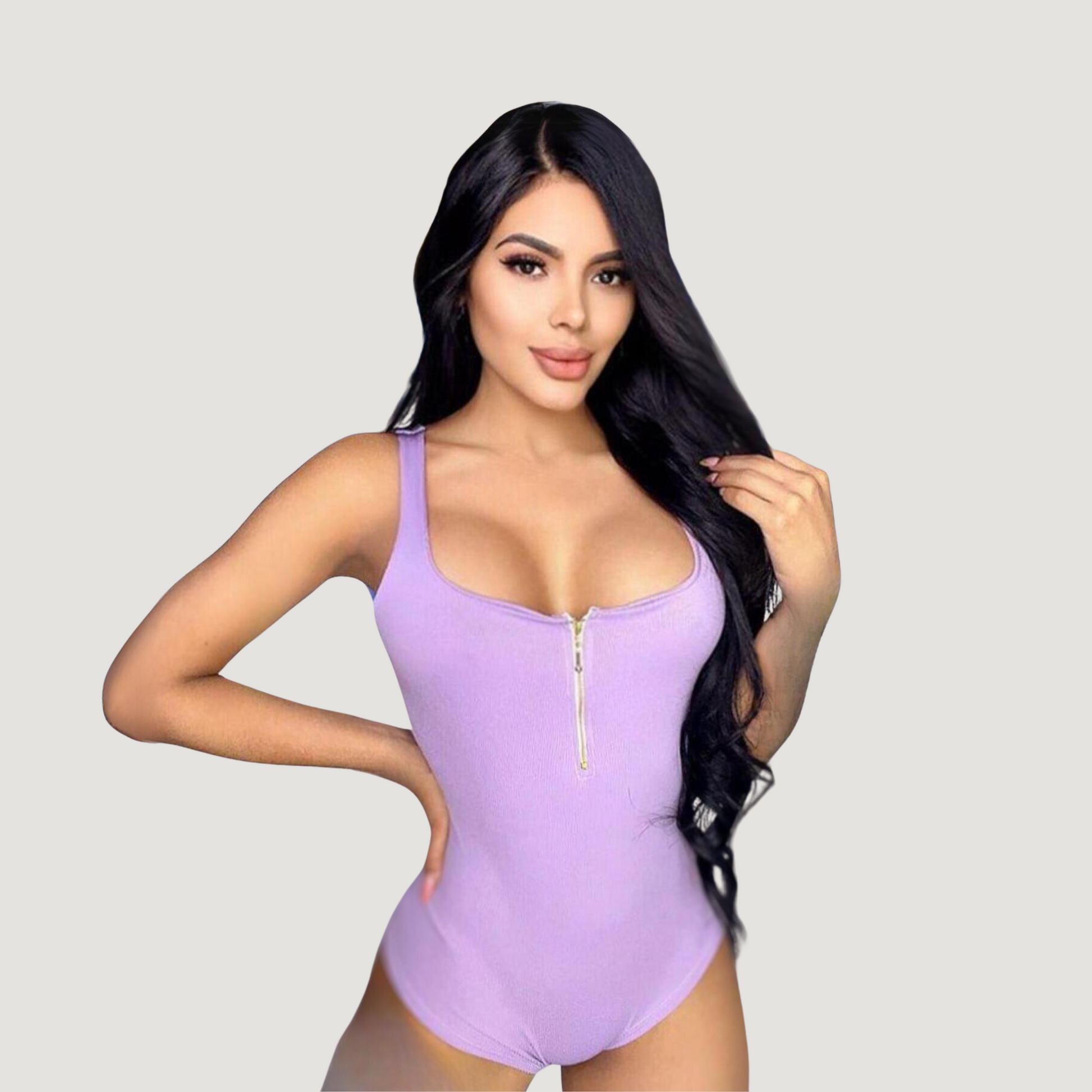 Zipper Bodysuit - Ribbed Material - Saida Fashion 