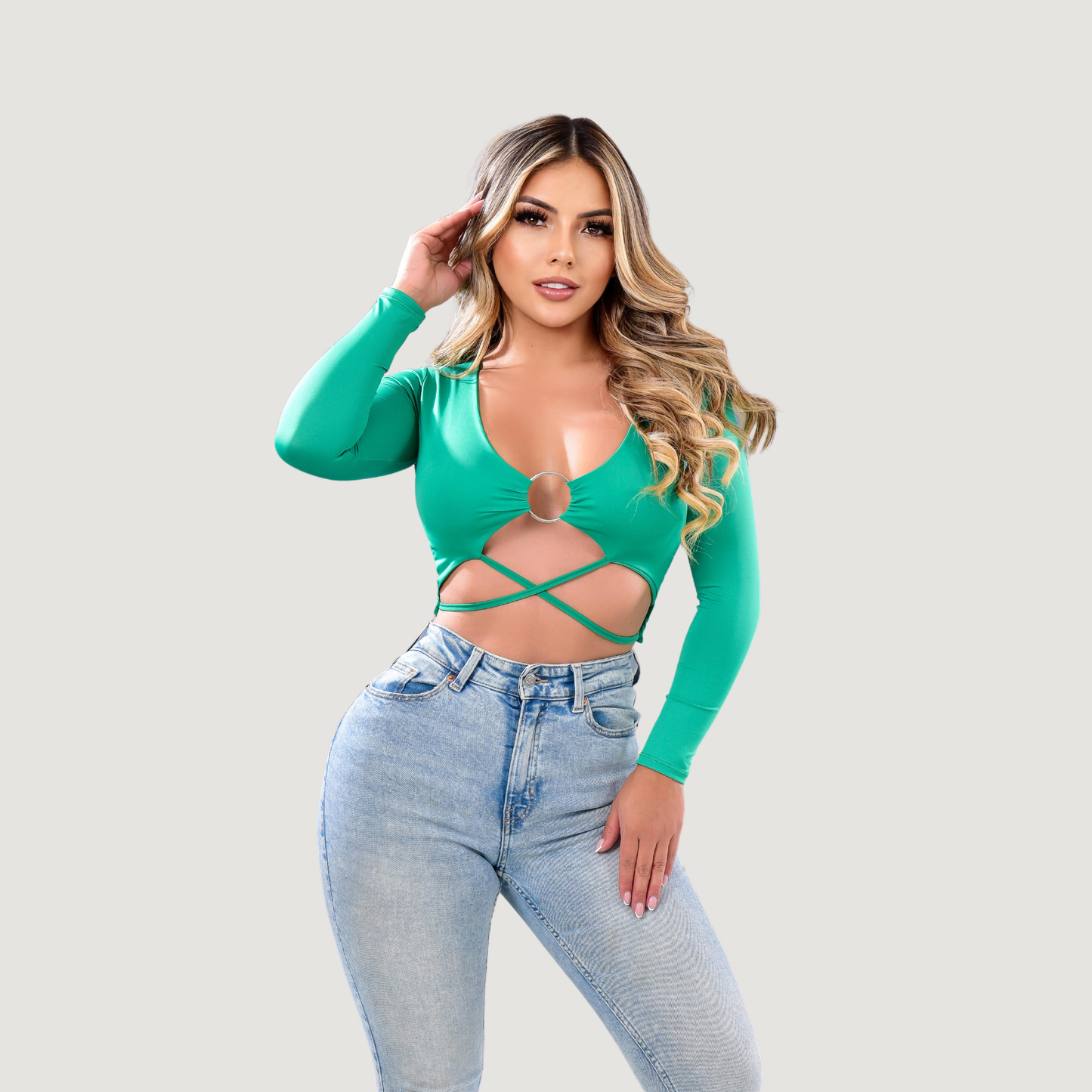 Long sleeve crop top- open neckline