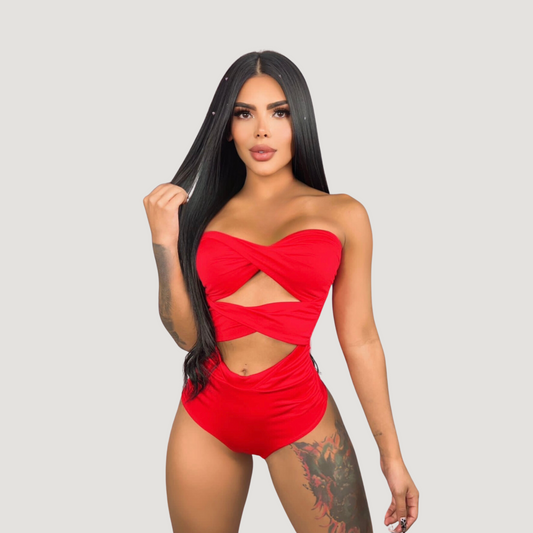 Strapless Bodysuit - Waist Cut-Out - Saida Fashion 