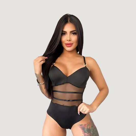 Sheer Mesh Bodysuit with Metallic Touch